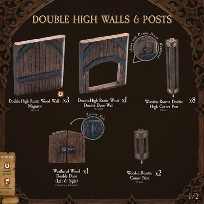 Rustic Wood - Double High Walls & Posts (Painted)