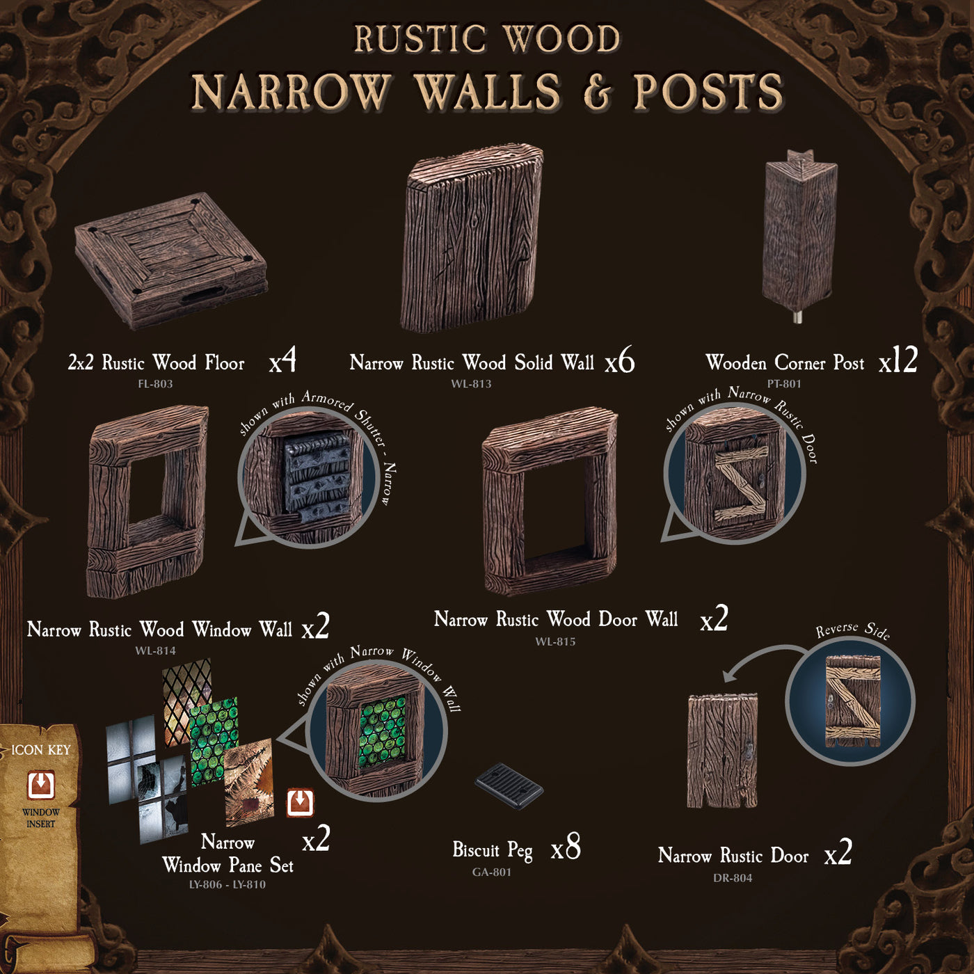 Rustic Wood - Narrow Walls & Posts (Painted)