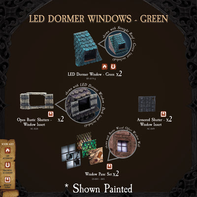LED Dormer Windows - Green (Unpainted)
